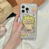 Hivava  Cheese Butter Bear Stand Holder Cute Cover For Iphone 15 11 13 15Pro 14Pro 12 14 Pro Max 15ProMax 13Pro Cartoon Flower Magnetic