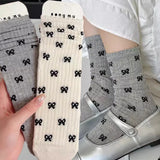 Hivava  Sweet Bow Socks for Women Spring Summer Bow Ultra-thin Mid-tube Socks Japan Casual Solid Color Cotton Breathable Mesh Pile Socks