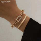 Hivava Fashion Statement Heavy Metal Bangle Bracelet Trendy Gold Color Copper Chain U Link Crystal Bracelet Pulseras Women Bijoux Gift