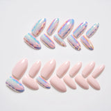 Hivava  24PCS/Set Magic Pink Press on False Nails Reflective Mirror Medium Almond Salon DIY Manicure Reusable Fake Acrylic Nail Art Tips