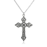 Hiava  -  Large Gothic Cross Drill Pendant Jewelry Necklace Silver Color Red Tone Punk Jewellery Fashion Charm Statement Women Gift