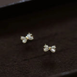 Hivava  -  Silver Color Zircon Bow Shape Stud Earrings for Women Simple Mini Korean Fashion Girl Jewelry Holiday Gift