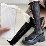 Hivava  Lace White Lace Mid Length Socks Lolita Girls Long Stocking French Retro Dance Women Cute Fashion Mid-Calf Length Bunching Sox