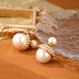 Hivava  New Fashionable Copper Plated French Vintage Double sided Size Simulated Pearl Earrings Fashion Jewelry