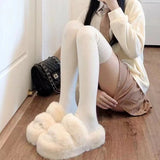 Hivava  Socks Woman Autumn/Winter Solid Color Thigh High Medias Cute Lolita Thick Warm Stockings Black White Long Leg Socks for Women