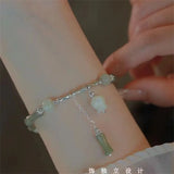 Hivava  Design Sense Green Bamboo Joint Lily Flower Bracelet for Women Chinese Style Unique Exquisite Tassel Bracelet Jewelry Gift