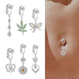 Hivava  Faux Fake Belly Ring Heart Fake Belly Piercing Heart Clip On Umbilical Navel Fake Piercing Flower Leaves Cartilage Earring Clip