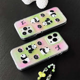 Hivava  Pink Green Moting Cute Panda Cover For Iphone 13 15 Pro Max 15ProMax 13Pro 12 14ProMax Love Heart Chain Transparent Phone Case