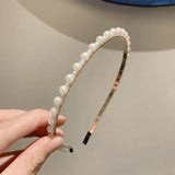 Hivava  -  Korean White Simulation Pearl Hairbands for Women Elegant Sweet Elastic Handmade Bow Flower Hair Hoops Headband Hair Accessories