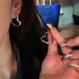 Hivava  -  Y2K Korean Fashion Vintage Silver Color Heart Hoop Earrings For Women Egirl Trendy Grunge Aesthetic Jewelry Accessories