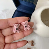 Hivava  -  Fashion Pink Flocking Bear Rabbit Stud Earrings for Women Girl Korean Cute Animal Small Bear Earrings Birthday Jewelry Gift