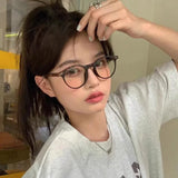 Hivava  Korea Retro Cute Round Glasses Frame Women Lovely Ins No Makeup Plain Glasses Men Eyewear Cute Decorative Computer Glasses