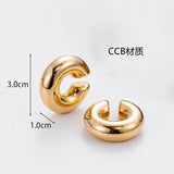 Hivava  -  Oversize Chunky Round Circle Clip on Earrings for Women Gold Plated Stainless Steel Ear Cuff Hollow Tube Thick Earclips Jewelry