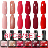 Hivava  -  6Pcs/Set Coffee Series Gel Nail Polish Autumn Nail Art Gel Varnish Semi Permanent Soak Off UV Gel Manicure Kit For Nails