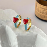 Hivava  -  Vintage Red Enamel Heart Huggies Hoop Earrings for Women Elegant Blue Drip Oil Piercing Earrings Wedding Bride Jewelry Gifts