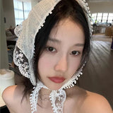 Hivava Korean Ins Lace Hair Scarf Women Retro Triangle Hair Band Strap Hair Bag Headscarf Hat Travel Photo Headband Turban Accessorie