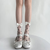 Hivava  Polka Dot Crystal Silk Socks Women Cute Bow Sweet Girls Lolita Kawaii Cute Socks Summer Ultra-thin Transparent Nylon Long Socks