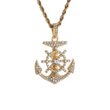 Hivava Hip Hop Cubic Zirconia Pirate Ship Anchor Compass Pendant Necklace Men Women Fashion Lucky Amulet Jewelry Gift Couple