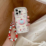 Hivava  Wave Plating Frame Phone Case For Iphone 15Pro 13Pro 15 13 Pro Max 15ProMax 14Pro Summer Cute Fruit Elephant Ins Red Chain Cover