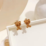 Hivava  -  Fashion Pink Flocking Bear Rabbit Stud Earrings for Women Girl Korean Cute Animal Small Bear Earrings Birthday Jewelry Gift