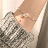 Hivava  Sweet Korean Imitation Pearl Link Chain Bracelet For Women Girl Elegant Charm Crystal Bowknot Bow Jewelry Female Party Gifts