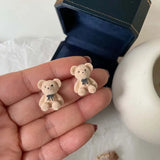 Hivava  -  Fashion Pink Flocking Bear Rabbit Stud Earrings for Women Girl Korean Cute Animal Small Bear Earrings Birthday Jewelry Gift