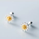 Hivava  -  Silver Color Fashionable Daisy Flower Screw Earrings for Ladies Birthday Gift Jewelry Earings