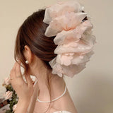 Hivava  - jewelry Summer Sweet Multi-layer Mesh Tulle Big Bow Hair Claw Clips for Women Elegant Bowknot Ponytail clip New Headdress Accessories