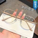 Hivava Ins Metal Round Decor Round Glasses Women Anti Blue Light Computer Glasses Black Metal Spectacle Frame 0 Diopter 2024 Glasses