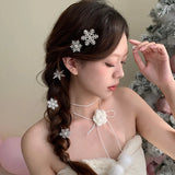 Hivava  -  1/5pcs Winter Rhinestone Snowflake Side Clip Hair Pins Christmas New Year Sweet Cute Pearl Barrettes Female Hair Accessories