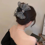 Hivava  -  jewelry Elegant Mesh Bow Hair Clips Women Ponytail Claw Clip Sparkling Rhinestone Clips Hairpin Girls Headdress Hair Accessories Gifts