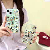 Hivava Mint Green Transparent Laser Love Heart Phone Case For Iphone 15 Pro Max 14Pro 15Pro 13 12 14 13Pro Cartoon Penguin Cute Cover