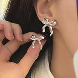 Hivava Fashion Gold Color Earrings for Women Bow Stud Nail Earring New   Trendy Cute Jewelry Piercing Ear Accessories Christmas Gift