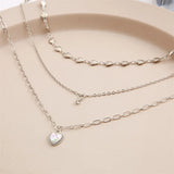 Hivava Heart Pendant Necklace Three Piece Suit Opal Metal Silver Color Multi-layered for Women Trendy Cute Elegant Jewelry Party Gift