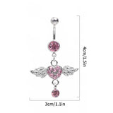 Women Surgical Steel Navel Piercing Pink Color Crystal Heart Wing Belly Button Ring Dangle Personality Body Jewelry Accessories