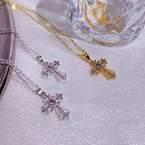 Hivava  -  Gothic Pink Cross Necklace Y2K Purple Zircon Punk Pendant Necklace Grunge Heart Cross Necklace for Women Jewelry Accessories