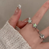 Hivava  Fashion Shiny Rhinestone Opening Couple Rings For Women Men Vintage Crystal Star Adjustable Ring Lover Y2K Jewelry