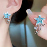 Hivava  -  Y2K Star Bow Crystal Drop Earrings for Women Elegant Zricon Bowknot Blue White Star Crystal Stud Earring Jewelry Party