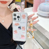 Hivava  Cute Bears Transparent Plating Silvery Phone Case For Iphone 13 15 14Pro 15Pro 12 14 Pro Max 15ProMax 12Pro Cover 3D Bear Chain