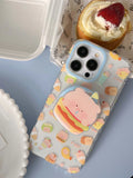 Hivava  Cute Piggy Burger Dessert Phone Case For Iphone 14 13 15 14Pro 15Pro 12 Pro Max Magnetic Stand Holder Transparent Cartoon Cover