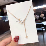 Hivava New Simple Moon Star Pendant Choker Necklace Simple Gold Color Alloy Charm Chain Collares Necklace For Women Party Jewelry