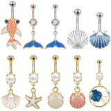 Hivava  14G 1PC Shell Belly Piercing Ring Crystal Starfish Navel Ring Pearl Body Piercing Jewelry Summer Women Shell Belly Ring