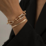 Hivava Fashion Statement Heavy Metal Bangle Bracelet Trendy Gold Color Copper Chain U Link Crystal Bracelet Pulseras Women Bijoux Gift