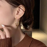 Hivava  -  Hot Sale GoldSilver Color Needle Geometric Oval Hoop Earrings For Women Simple Desgin Earrings Party Wedding Jewelry Accessories