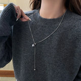 Hivava  -  Long Adjustable Gray Pearl Pendant Sweater Chain Necklace for Women's Fashion Luxury Neckchain Jewelry