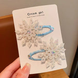 Hivava  -  Blue White Snowflake Hair Clip Fashion Barrettes Party Gifts Snowflake Hairpins Christmas Hair Accessories Xmas Bow Hair Clip