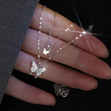 Hivava  -  Shiny Butterfly Necklace Crystal Exquisite Double Layer Pendant Clavicle Chain Necklace For Women Wedding Party Jewelry Gifts