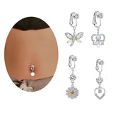 Hivava  Faux Fake Belly Ring Heart Fake Belly Piercing Heart Clip On Umbilical Navel Fake Piercing Flower Leaves Cartilage Earring Clip