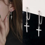 Hivava  -  Punk Silver Color Cross Drop Earrings for Women Men Gothic Hip Hop Long Tassel Hanging Earring Jewelry Gift Bijoux