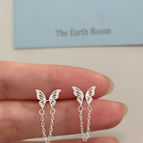 Hivava  -  Fashion Silver Color Hollow Butterfly Stud Earrings for Women Girl Simple Double Ear Hole Tassel Chain Earrings Jewelry Gift